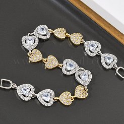 Heart Micro Pave Clear Cubic Zirconia Link Chain Bracelets for Women&nbsp;BJEW-C156-08B-PG