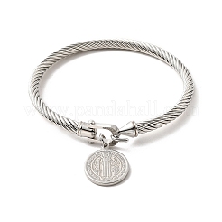 304 Stainless Steel Saint Benedict Charms Twist Rope Bangle for Women&nbsp;BJEW-P283-06C