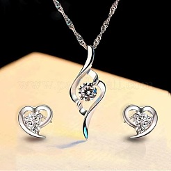 Heart Alloy Rhinestone Stud Earrings & Pendant Necklace Sets for Women&nbsp;FS-WG883D5-01