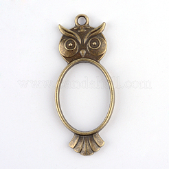 Rack Plating Alloy Owl Open Back Bezel Pendants&nbsp;PALLOY-S047-15F-FF