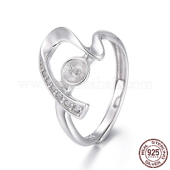 Anti-Tarnish Adjustable Rhodium Plated 925 Sterling Silver Finger Design Ring Mounts Fittings with Pearl Seat&nbsp;STER-F048-23P