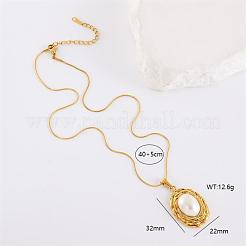 Chic Design Oval 304 Stainless Steel with Imitation Pearl Pendant Necklaces for Women&nbsp;AA0012