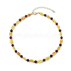 Natural Amber Rectangle & Round Beaded Necklaces for Women&nbsp;NJEW-JN06042