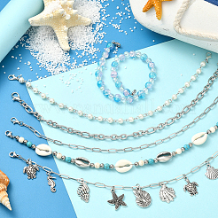 6Pcs 6 Styles Ocean Theme Synthetic Turquoise & Magnesite Beads and Alloy Baseball Cap Chain&nbsp;HJEW-SC0002-34