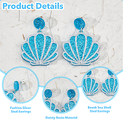 4 Pairs 4 Colors Sparkling Resin Shell Shape Dangle Stud Earrings for Women&nbsp;EJEW-FI0001-67