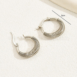 Vintage Style 304 Stainless Steel Threaded Hoop Earrings for Women&nbsp;MF8184