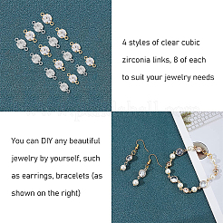 192Pcs 8 Styles Brass Clear Cubic Zirconia Connector Charms&nbsp;RB-FH0001-08