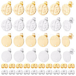 48Pcs 4 Styles 201 Stainless Steel Flat Round Stud Earring Findings&nbsp;STAS-BBC0010-47A