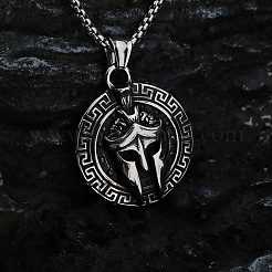 304 Stainless Steel Flat Round with Warrior Helmet Pendant Box Chain Necklaces for Men&nbsp;FS-WG73C38-02
