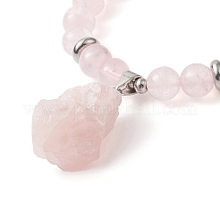 Round Natural Rose Quartz Beaded Stretch Bracelet with Nuggets Charms for Women&nbsp;BJEW-JB09316-02
