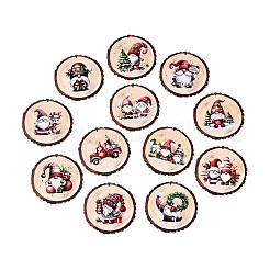 12Pcs Christmas Gnome UV Single Face Printed Wood Pendant Decorations&nbsp;WOOD-N020-42