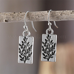 Rectangle with Leaf Pattern Zinc Alloy Dangle Earrings&nbsp;FS-WG8FBD0-01