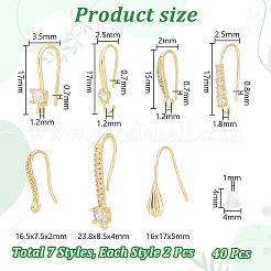 14Pcs 7 Style Brass Micro Pave Clear Cubic Zirconia Earring Hooks&nbsp;KK-UN0002-21