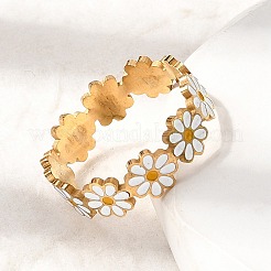 Flower 201 Stainless Steel with Enamel Finger Rings&nbsp;RJEW-Z135-02G
