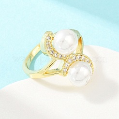 Brass Micro Pave Cubic Zirconia Finger Rings for Women&nbsp;RJEW-D340-02G-08