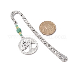 Natural Malaysia Jade & Green Aventurine Beaded Pendant Bookmarks with Alloy Tree of Life&nbsp;AJEW-JK00255-05
