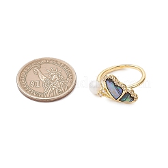 3Pcs 3 Colors Butterfly Brass Micro Pave Clear Cubic Zirconia & Abalone Shell Cuff Open Rings&nbsp;RJEW-JR00997