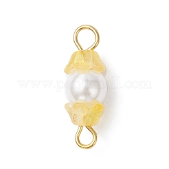 Baking Paint Pearlized Glass Pearl & Acrylic Flower Connector Charms&nbsp;PALLOY-JF04299-02
