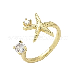Brass Micro Pave Cubic Zirconia Cuff Rings for Women&nbsp;RJEW-H256-08G