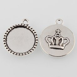 Tibetan Style Alloy Flat Round Pendant Cabochon Settings&nbsp;TIBEP-M022-39AS