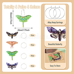 4 Pairs 4 Colors Butterfly Alloy & Acrylic Hoop Earrings&nbsp;EJEW-TA0001-88B