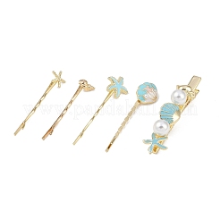 Conch/Starfish/Shell Shape Alloy Hair Bobby Pin Sets&nbsp;AJEW-A056-02B