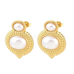304 Stainless Steel ABS Plastic Imitation Pearl Oval Stud Earrings&nbsp;EJEW-Z141-01G