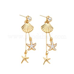 Shell Shape with Starfish Iron Enamel Tassel Stud Earrings&nbsp;FS-WG09B6A-01