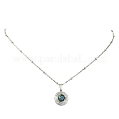 304 Stainless Steel Natural Paua Shell Pendant Satellite Chain Necklaces&nbsp;NJEW-JN06446-02