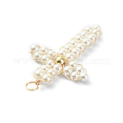 Round Shell Pearl Bead Copper Wire Wrapped Pendants&nbsp;PALLOY-JF02077-01