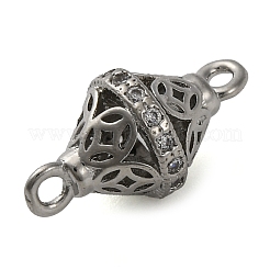 Brass Micro Pave Clear Cubic Zirconia Hollow Bicone Connector Charms&nbsp;KK-A230-05E-P