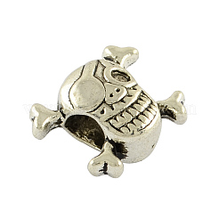 Tibetan Style Alloy Pirate Style Skull Large Hole European Bead Rhinestone Settings&nbsp;TIBEB-6377-AS-LF