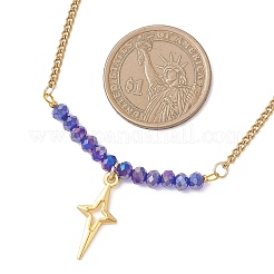 Electroplate Glass Faceted Rondelle Beaded Alloy Pendant 304 Stainless Steel Curb Chain Necklaces for Women&nbsp;NJEW-JN05764-01