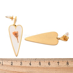 Heart with Flower Pattern Stainless Steel Dangle Stud Earrings&nbsp;EJEW-D303-02G