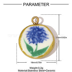 Flat Round Flower Pattern Porcelain Pendants&nbsp;STAS-OY005-78G