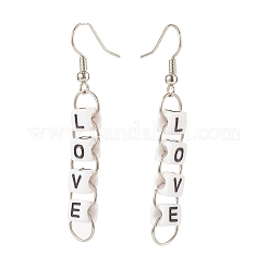 Acrylic Cube Love Letter Beaded Dangle Earrings&nbsp;EJEW-JE04832