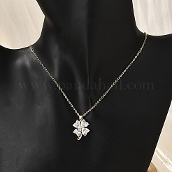 Brass Micro Pave Cubic Zirconia Four Leaf Clover Pendant Neckalces for Women&nbsp;NJEW-S448-02G
