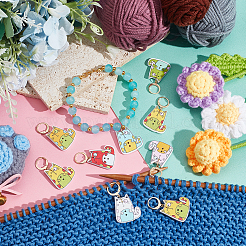 Cat Printed Wooden Pendant Stitch Markers&nbsp;HJEW-AB00320