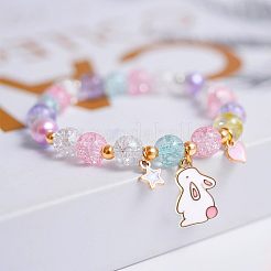 Easter Rabbit Crackle Glass Round Beaded Stretch Bracelets&nbsp;FS-WG32C26-01