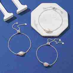 Natural Pearl Link Slider Bracelet&nbsp;BJEW-JB09449-01