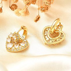 Rack Plating Heart Brass Micro Pave Clear Cubic Zirconia Hoop Earring for Women&nbsp;EJEW-C125-01G