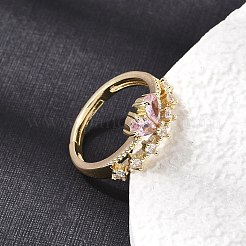 Brass Micro Pave Cubic Zirconia Cuff Open Rings&nbsp;CU-CBA5C10-07G