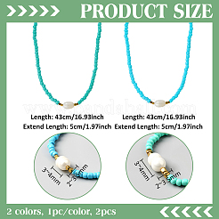 2Pcs 2 Color Rice Natural Pearl & Glass Seed Beaded Necklaces for Women&nbsp;NJEW-GO0001-04A