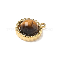 Natural Tiger Eye Half Round Charms&nbsp;STAS-P394-07G-04