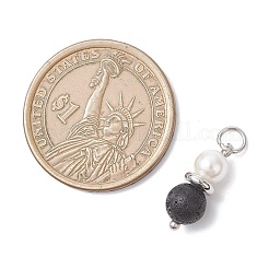 Natural Lava Rock & Shell Pearl Round Pendants&nbsp;PALLOY-JF04718
