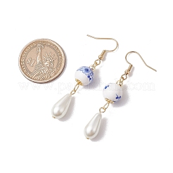 Round with Flower Pattern Porcelain Ceramic Dangle Earrings&nbsp;EJEW-JE06347-01
