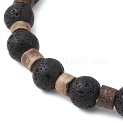2Pcs Natural Lava Rock & Rudraksha & Coconut & Howlite Beads Stretch Couples Bracelets&nbsp;BJEW-JB11329