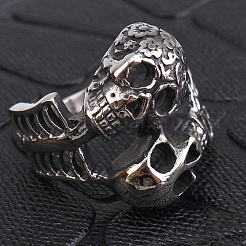Non-Tarnish Steam Punk Style 316L Surgical Stainless Steel Skull Finger Rings&nbsp;SKUL-PW0005-07D