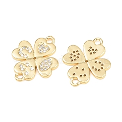 Saint Patrick's Day Brass Micro Pave Clear Cubic Zirconia Clover Pendants&nbsp;KK-C162-090G