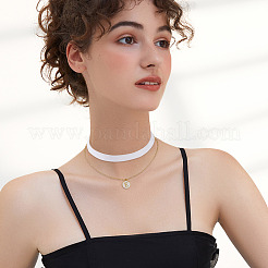 Alloy Enamel Letter Pendant Single Face White Velvet Ribbon & Brass Chain Double Layered Choker Necklaces&nbsp;NJEW-TAC0034